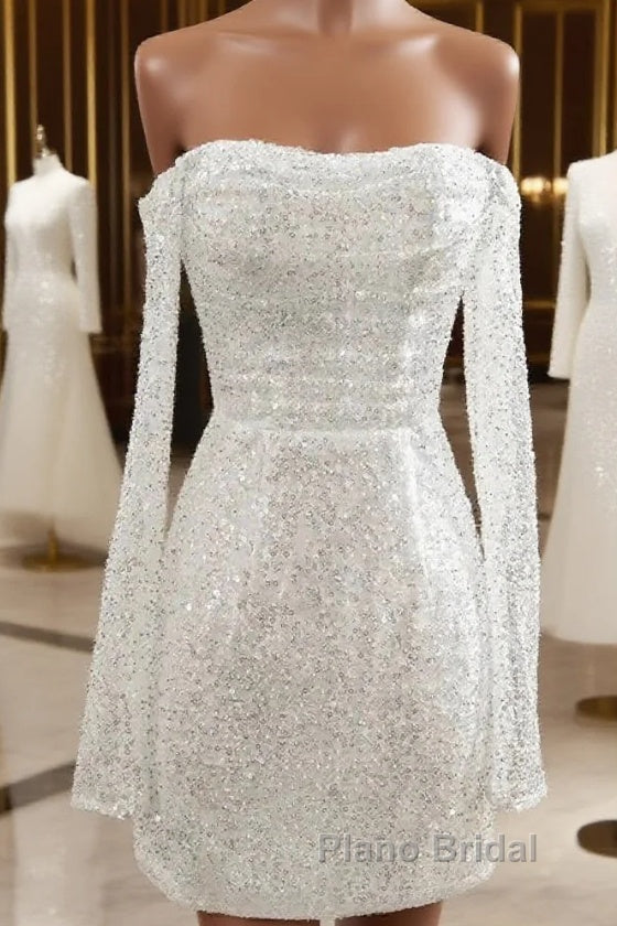 Sequined Backless Wedding Dresses With Long Detachable Sleeves Main image