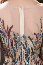 Sequined Lace Champagne Mermaid Prom Dresses