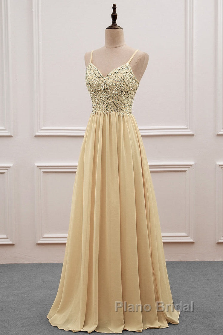 Sequined  Spaghetti Straps Chiffon Long Formal Prom Dresses Secondary image