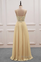 Sequined  Spaghetti Straps Chiffon Long Formal Prom Dresses