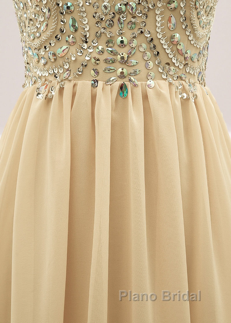 Sequined  Spaghetti Straps Chiffon Long Formal Prom Dresses