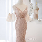 Sequins And Tulle Mermaid Long Party Dresses Formal Prom Dresses, Off Shoulder Formal Dresses