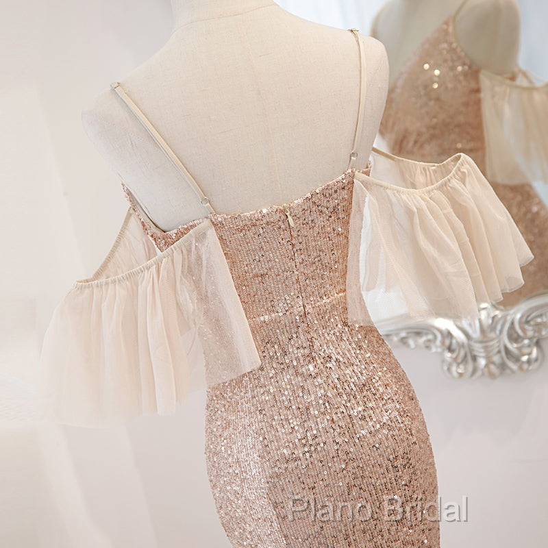 Sequins And Tulle Mermaid Long Party Dresses Formal Prom Dresses, Off Shoulder Formal Dresses