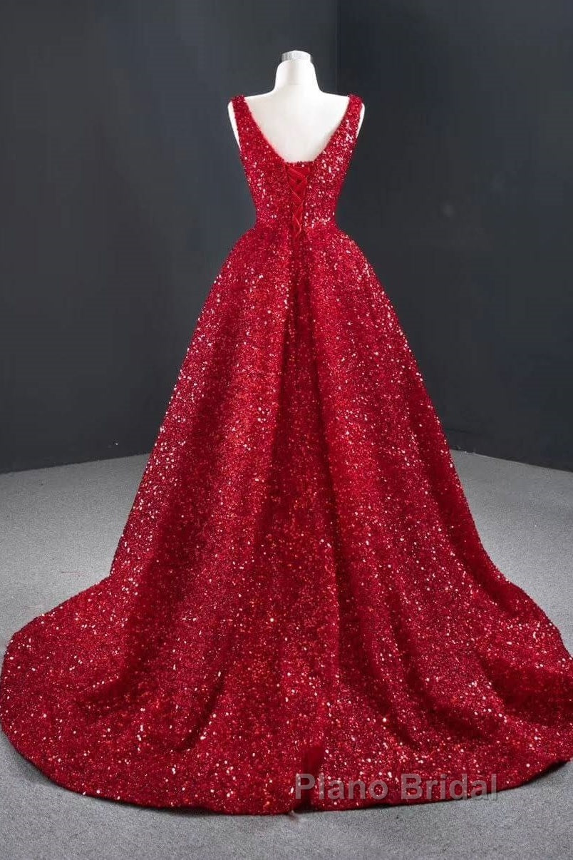 Sequins Asymmetrical Red Evening Dresses Sleeveless Deep-V Formal Prom Formal Dresses Secondary image