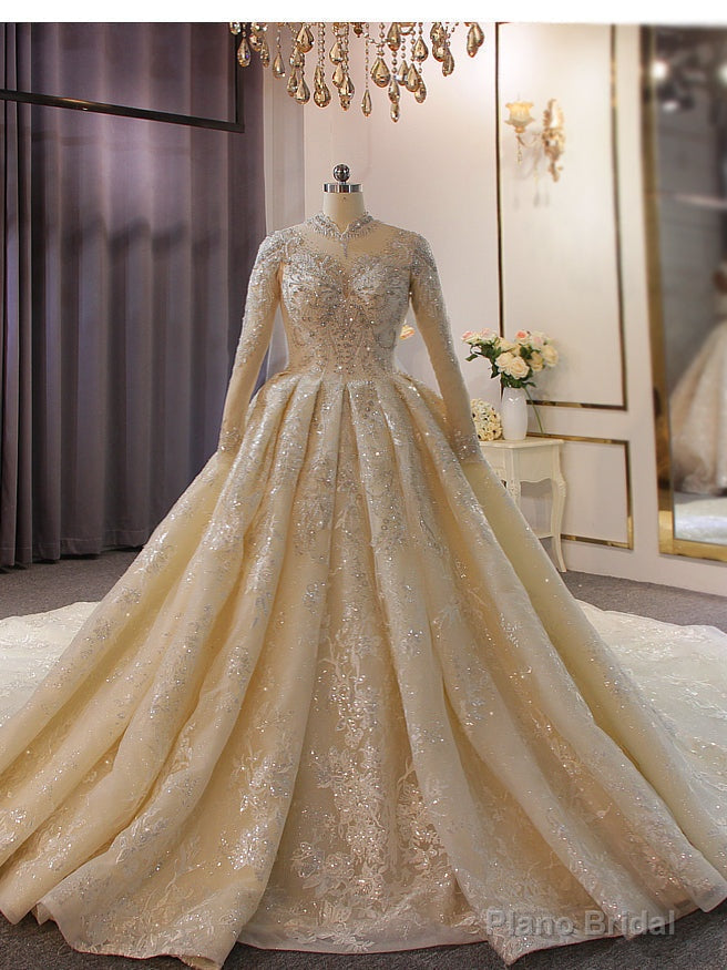 Sequins Backless Long Sleeve Beading Heavy Industry Senior Wedding Dress Main image
