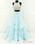 Sequins Beaded Organza Layered Two Piece Ball Gowns Prom Dresses,Wedding Party Dresses