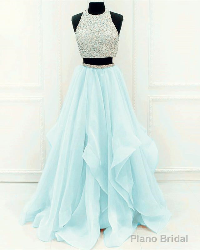 Sequins Beaded Organza Layered Two Piece Ball Gowns Prom Dresses,Wedding Party Dresses