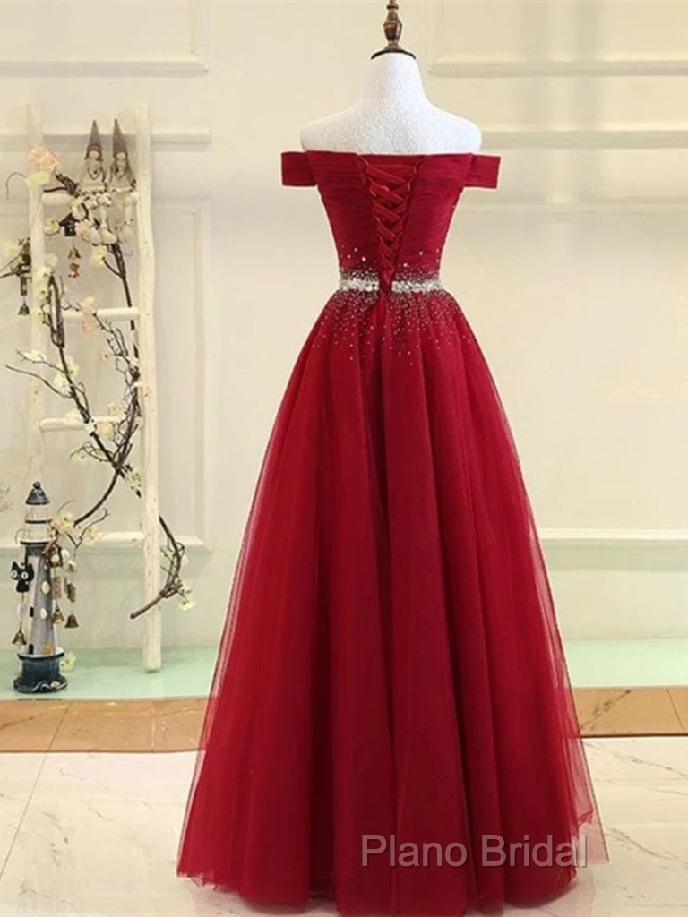 Sequins Burgundy Long Off The Shoulder Formal Prom Dresses
