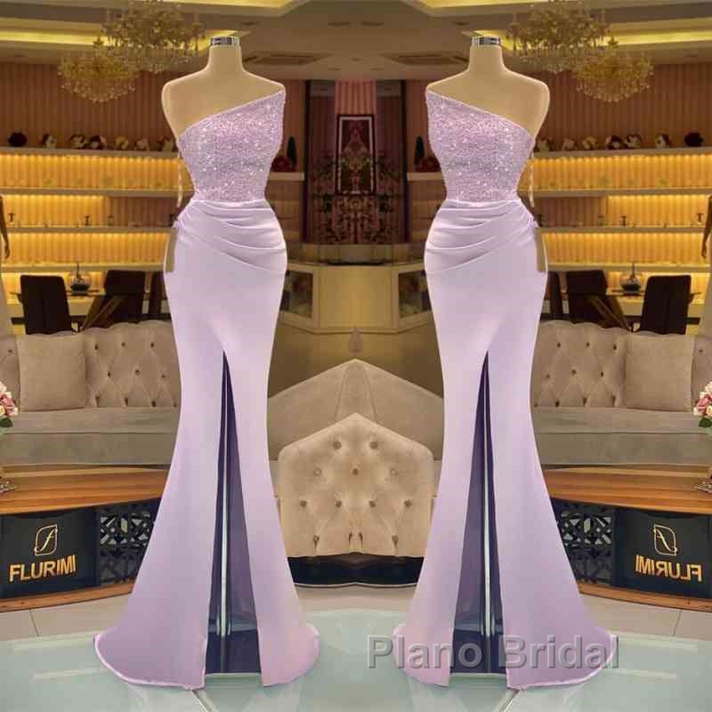 Sequins Formal Dresses Light Purple Mermaid Formal Prom Dresses Long Slit Strapless Secondary image