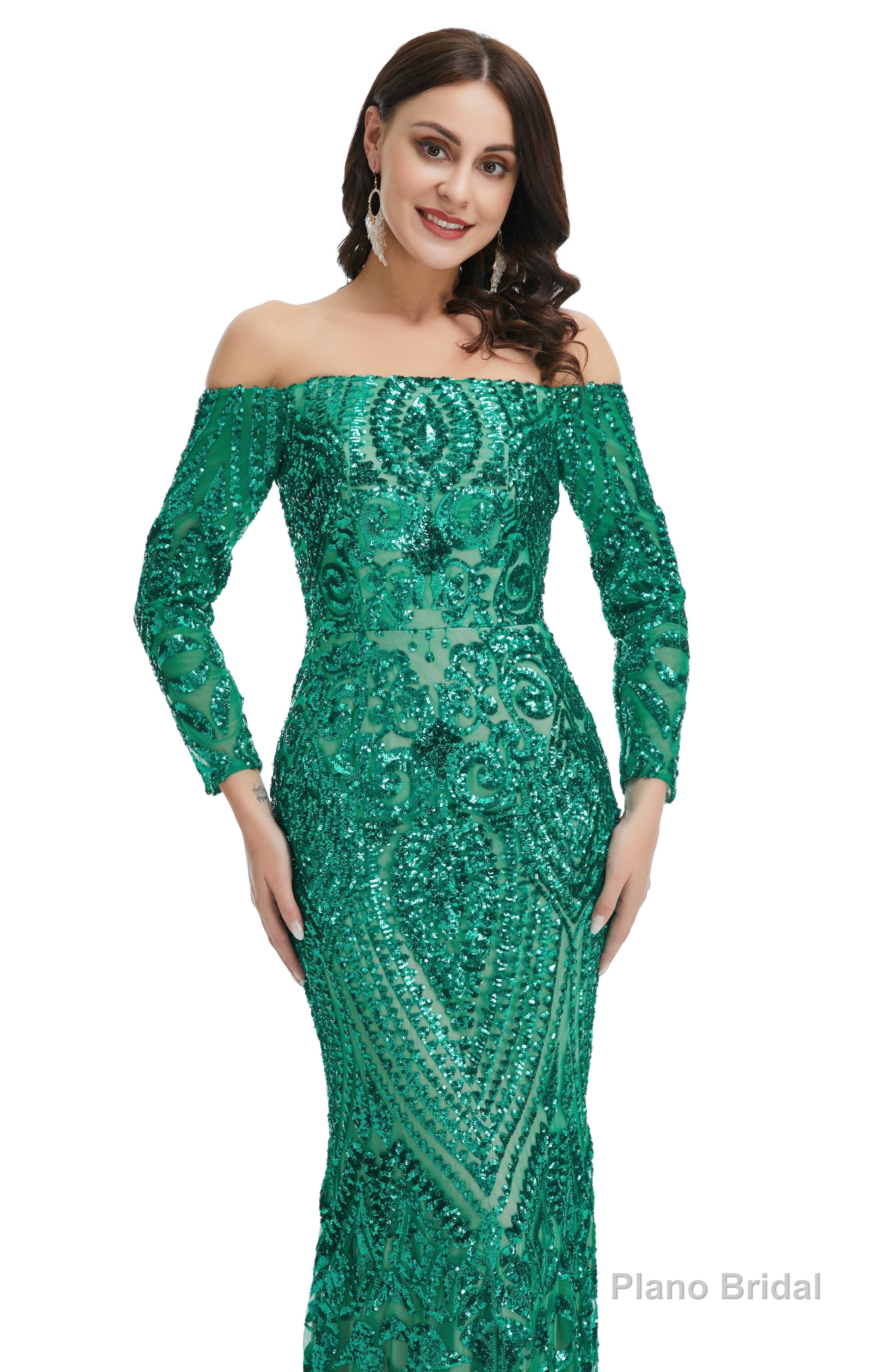 Sequins Mermaid Long Sleeves Off the Shoulder Evening Dresses