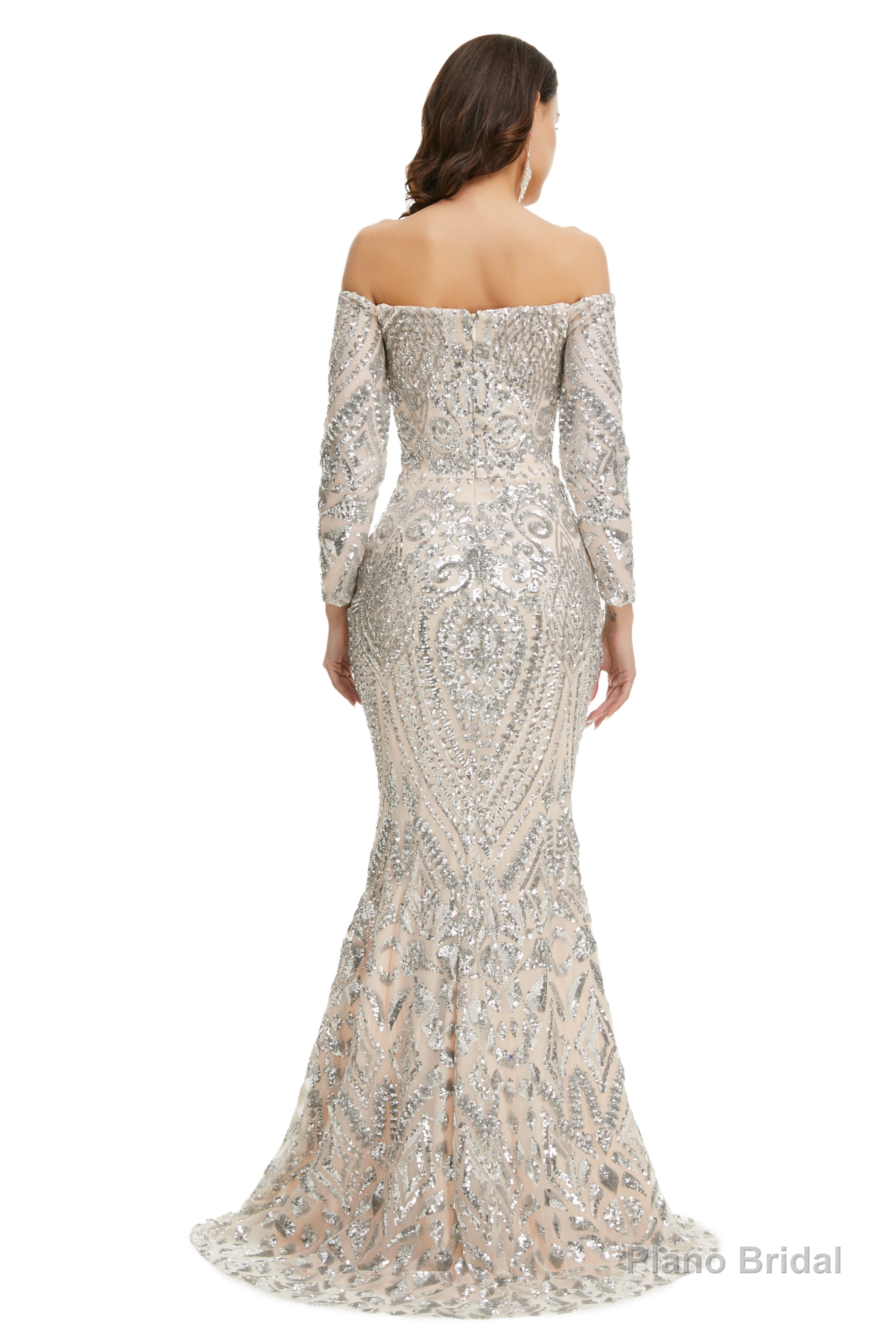 Sequins Mermaid Long Sleeves Off the Shoulder Evening Dresses Secondary image