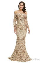 Sequins Mermaid Long Sleeves Off the Shoulder Evening Dresses