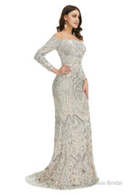 Sequins Mermaid Long Sleeves Off the Shoulder Evening Dresses