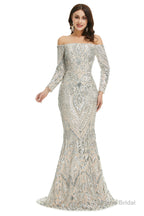Sequins Mermaid Long Sleeves Off the Shoulder Evening Dresses