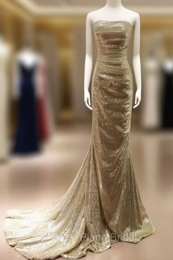 Sequins Mermaid Scoop Long Evening Dresses, Long Formal Prom Dresses Party Dresses Main image