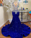 Sequins Royal Blue Long Formal Prom Dresses Beaded Wedding Dresses Reception Dresses Renewal Dresses