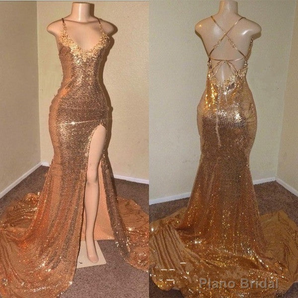 Sequins Sleeveless Front Slit Floor Length Mermaid Dresses Secondary image