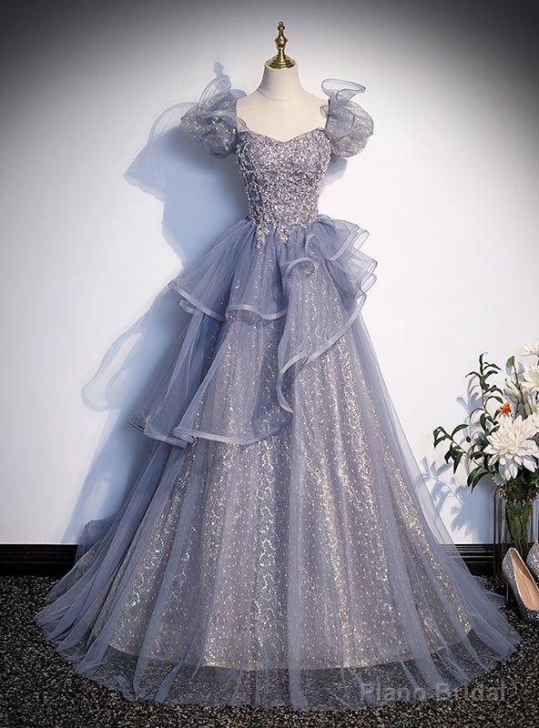 Sequins Tulle Puff Sleeve Beading Prom Dress Main image
