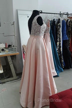 Sequins V-Neck Floor Length Satin Formal Prom Dresses