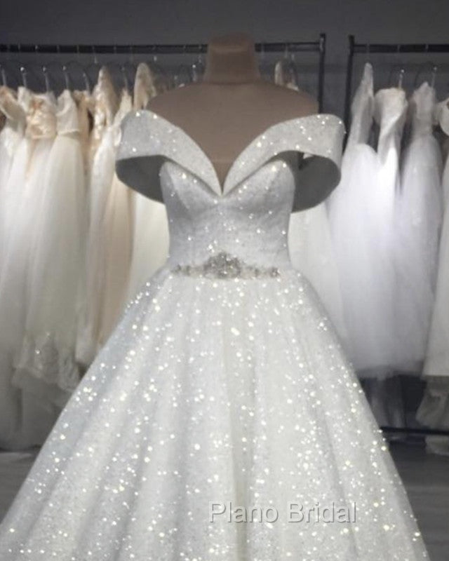 Sequins Wedding Dresses Off The Shoulder Crystal Belt Secondary image