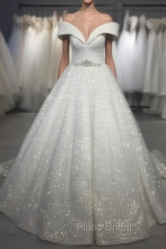 Sequins Wedding Dresses Off The Shoulder Crystal Belt Main image