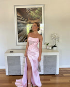 Sexy 17Th Birthday Dresses Stapless Mermaid Formal Prom Dresses For Black Girls Thigh-High Slits Pleats Beading Birthday Outfits