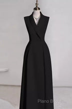Sexy A Line Black Satin Party Dresses Long Formal Prom Dresses