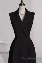 Sexy A Line Black Satin Party Dresses Long Formal Prom Dresses