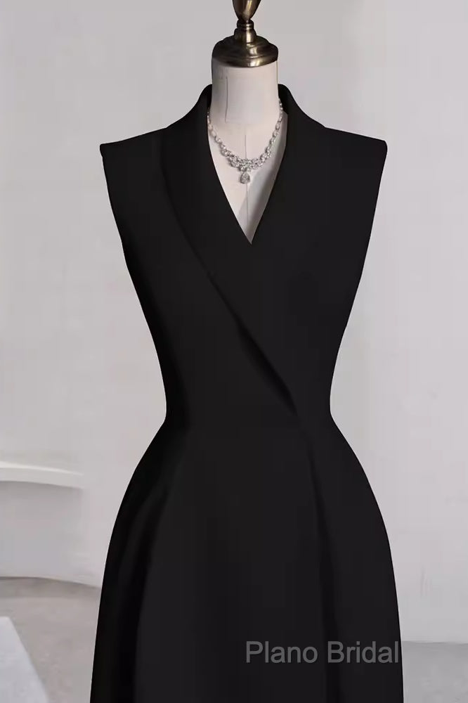 Sexy A Line Black Satin Party Dresses Long Formal Prom Dresses