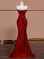 Sexy Mermaid Burgundy Sequin Long Formal Prom Dresses