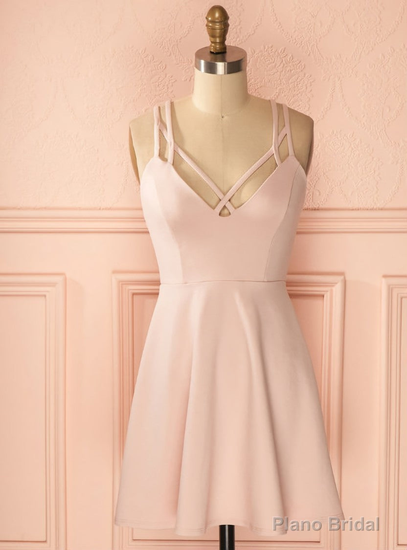Sexy A-Line Criss-Cross Straps Light Pink Satin Homecoming Dresses With Pleats Main image