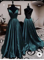 Sexy A Line Dark Green Satin Backless Formal Prom Dresses 21Th Birthday Outfit