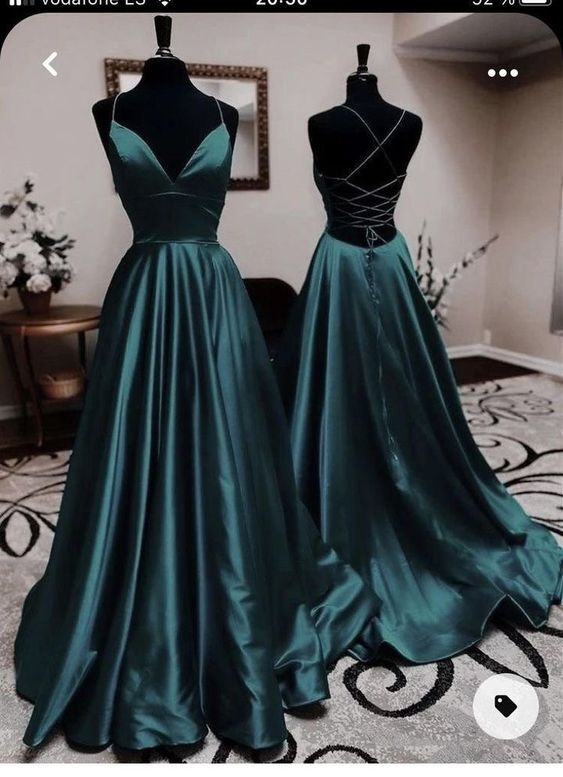 Sexy A Line Dark Green Satin Backless Formal Prom Dresses 21Th Birthday Outfit