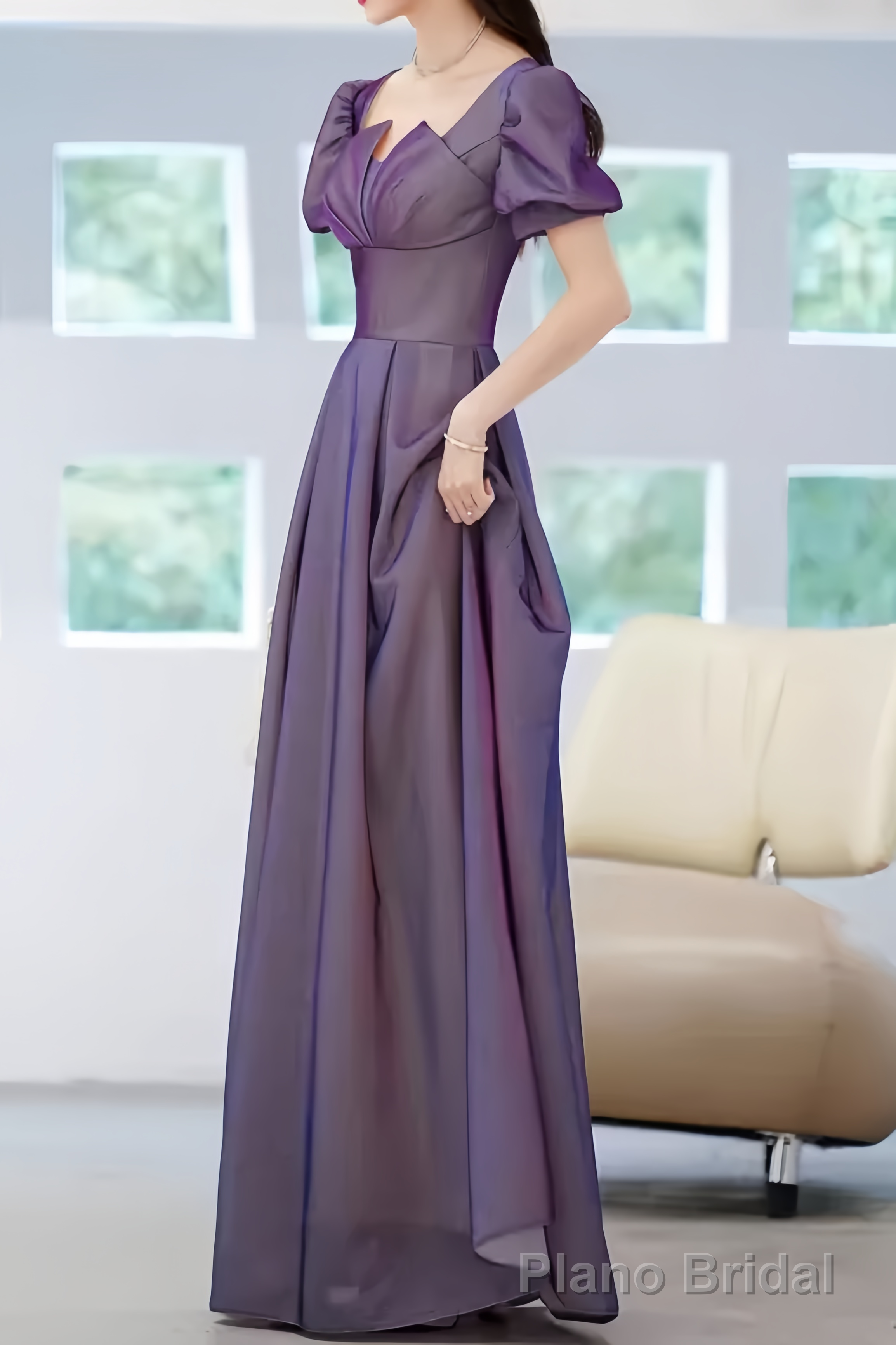 Sexy A line Grape Sequin Prom Dress Long Prom Dresses Main image