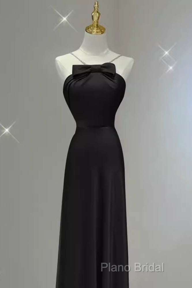 Sexy A Line Halter Long Black Satin Formal Prom Dresses Secondary image