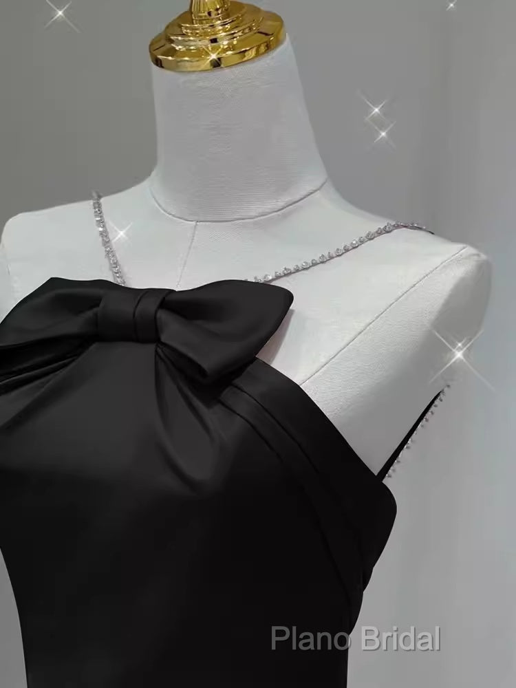 Sexy A Line Halter Long Black Satin Formal Prom Dresses