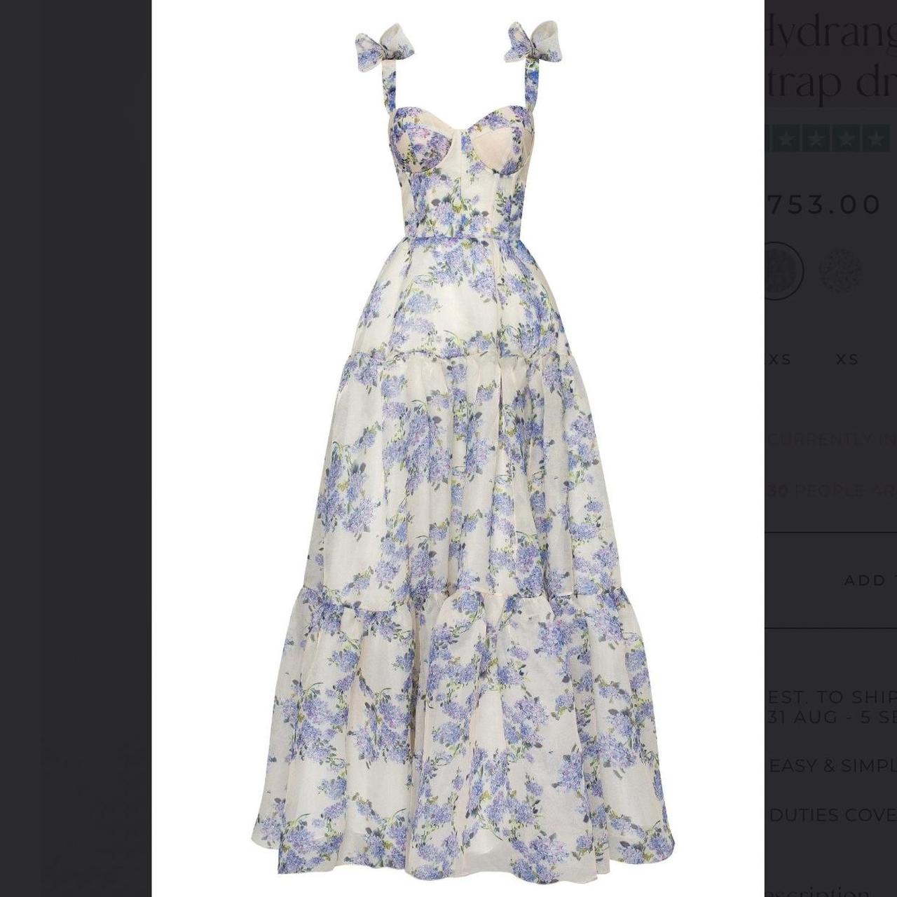 Sexy A Line Long Blue Floral Formal Prom Dresses Blue And White Party Dresses