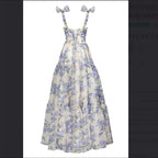 Sexy A Line Long Blue Floral Formal Prom Dresses Blue And White Party Dresses