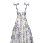 Sexy A Line Long Blue Floral Formal Prom Dresses Blue And White Party Dresses