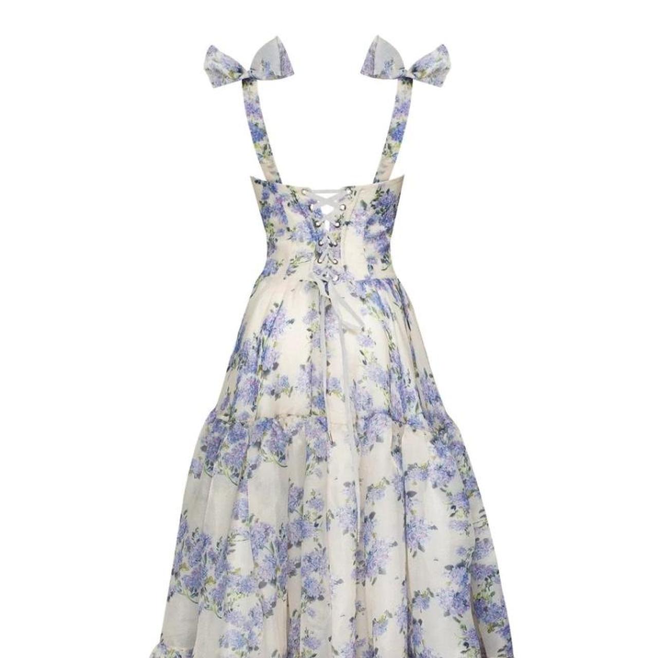 Sexy A Line Long Blue Floral Formal Prom Dresses Blue And White Party Dresses