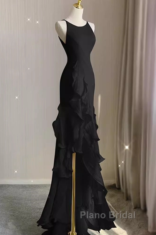 Sexy A Line Long Senior Chiffon Black Formal Prom Dresses Formal Dresses Secondary image