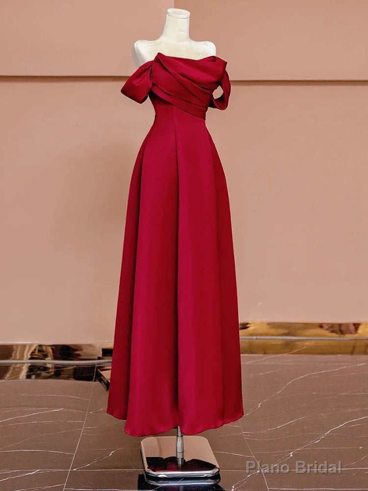 Sexy A Line Off The Shoulder Red Satin Floor Length Evening Dress Prom Dresses Secondary image