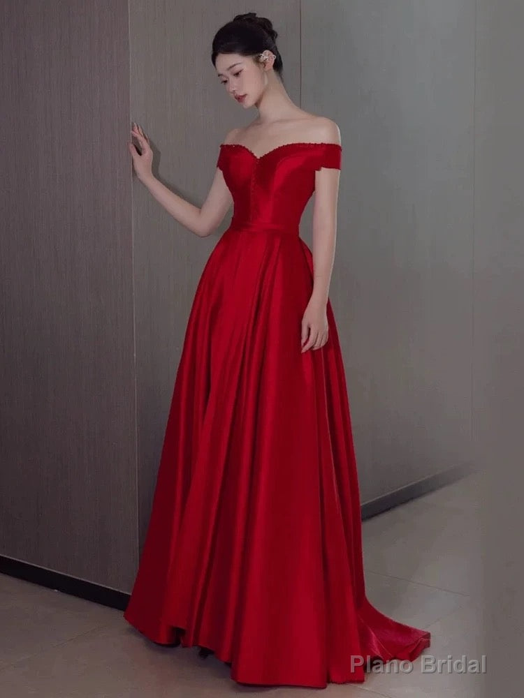 Sexy A Line Off The Shoulder Satin Red Floor Length Evening Dress Prom Dresses Secondary image