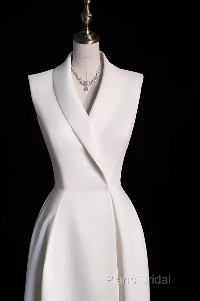 Sexy A Line Satin Party Dresses Long White Formal Prom Dresses