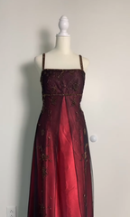 Sexy A Line Spaghetti Straps Burgundy Long Formal Evening Dresses Party Dresses Formal Prom Dresses