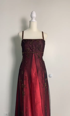 Sexy A Line Spaghetti Straps Burgundy Long Formal Evening Dresses Party Dresses Formal Prom Dresses