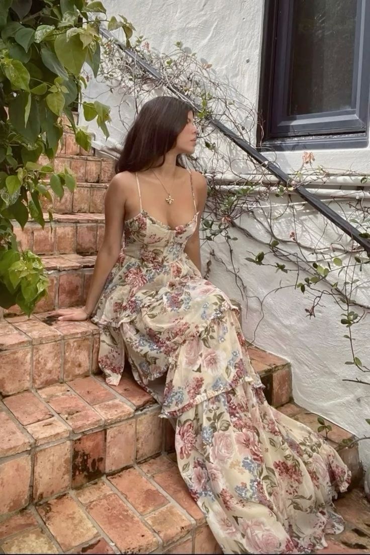 Sexy A Line Spaghetti Straps Floor Length Floral Formal Evening Dresses Chiffon Formal Prom Dresses