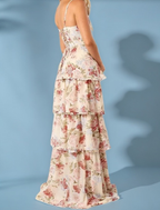 Sexy A Line Spaghetti Straps Floor Length Floral Formal Evening Dresses Chiffon Formal Prom Dresses