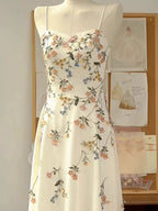 Sexy A Line Spaghetti Straps Ivory Floral Satin Formal Prom Dresses Birthday Outfits Formal Evening Gown