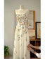 Sexy A Line Spaghetti Straps Ivory Floral Satin Formal Prom Dresses Birthday Outfits Formal Evening Gown